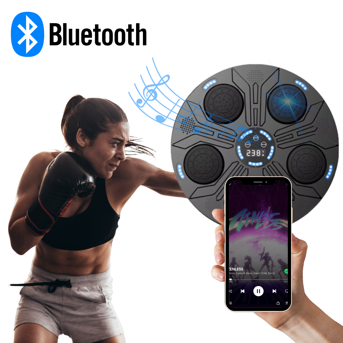 (REMATE DE EXISTENCIAS) BOXFIT© MÁQUINA DE BOXEO MUSICAL + GUANTES DE REGALO 🎁
