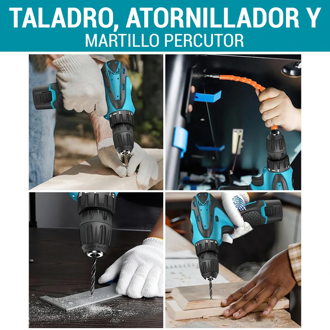 Combo Taladro Inalámbrico 24v FuerzaPro - 27 piezas + 2 baterías + estuche