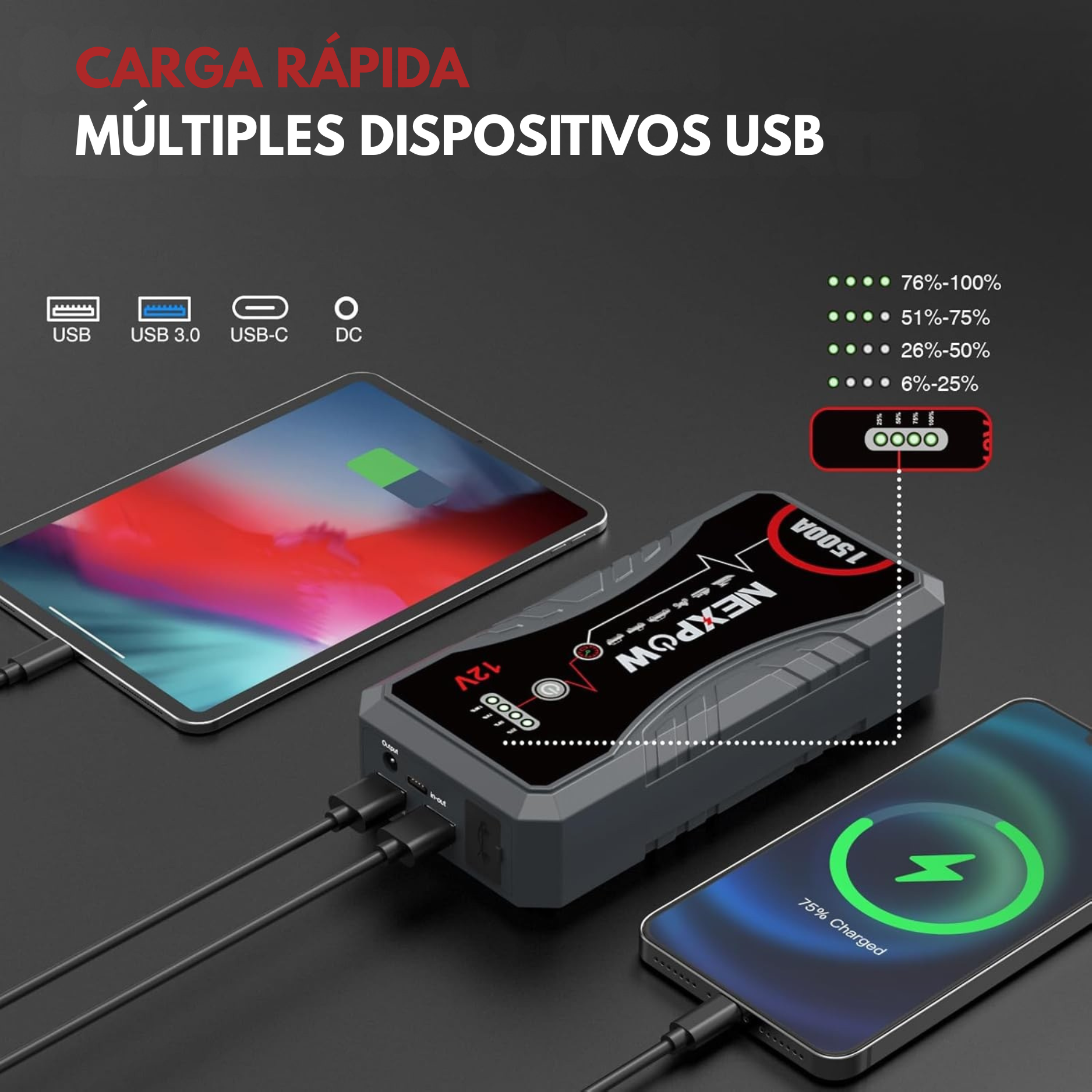 [PROMOCIÓN DE ANIVERSARIO] Arrancador de Coches NexPower | Carga Rápida | Pinzas Inteligentes | Linterna 🎁