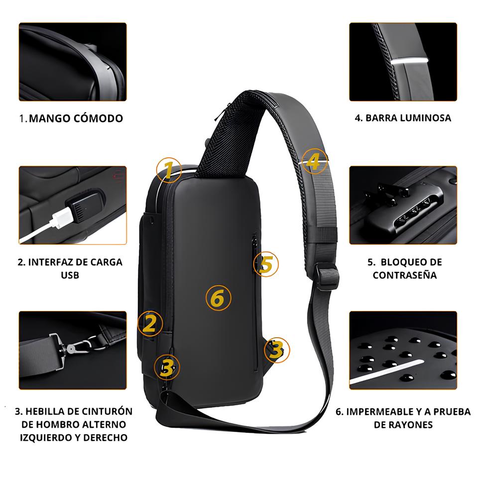 [PROMOCIÓN DE ANIVERSARIO]  Mochila Antirobo Cruzada Con Puerto USB - SafeBag 🎁