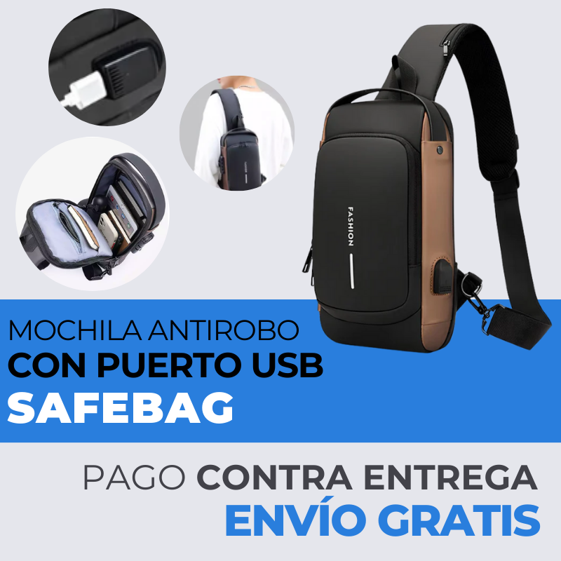 [PROMOCIÓN DE ANIVERSARIO]  Mochila Antirobo Cruzada Con Puerto USB - SafeBag 🎁